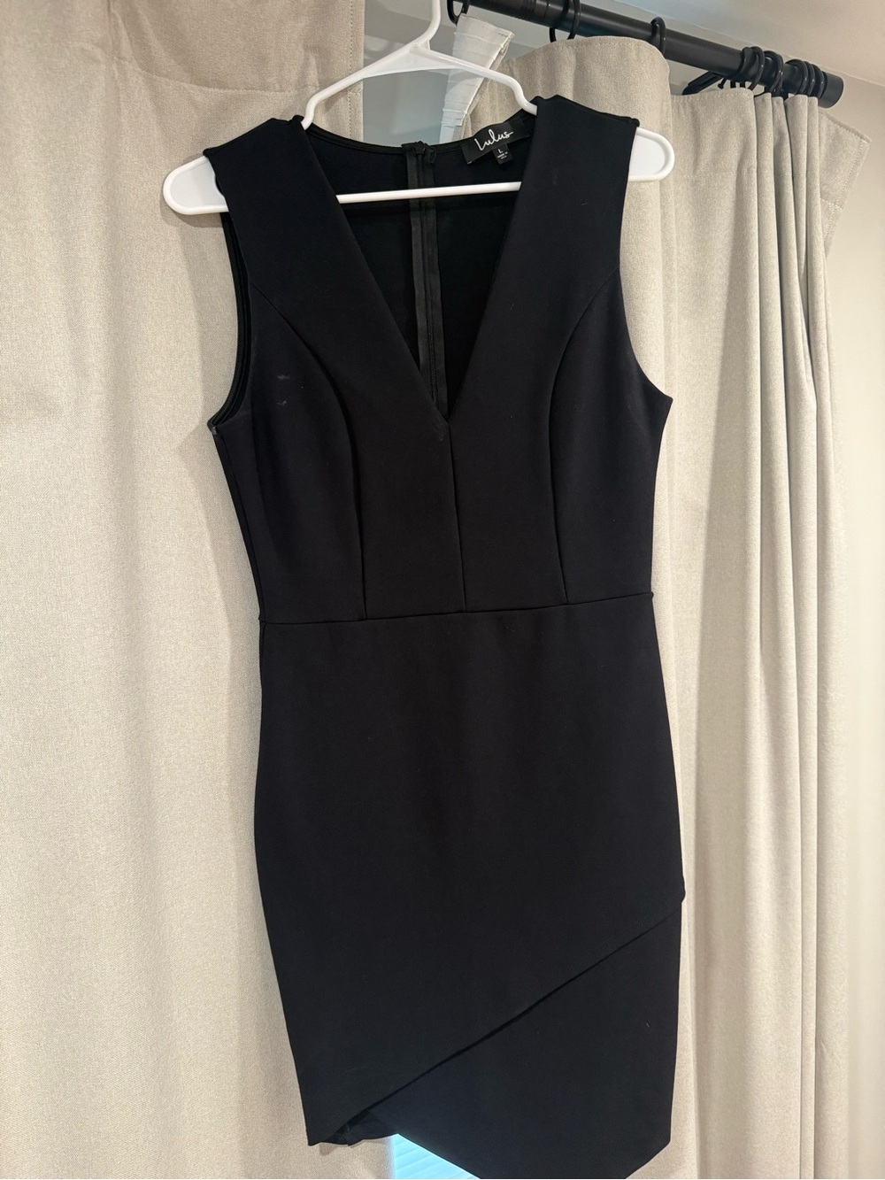 Lulu's Black V-Neck Sleeveless Asymmetrical Sheath Dress